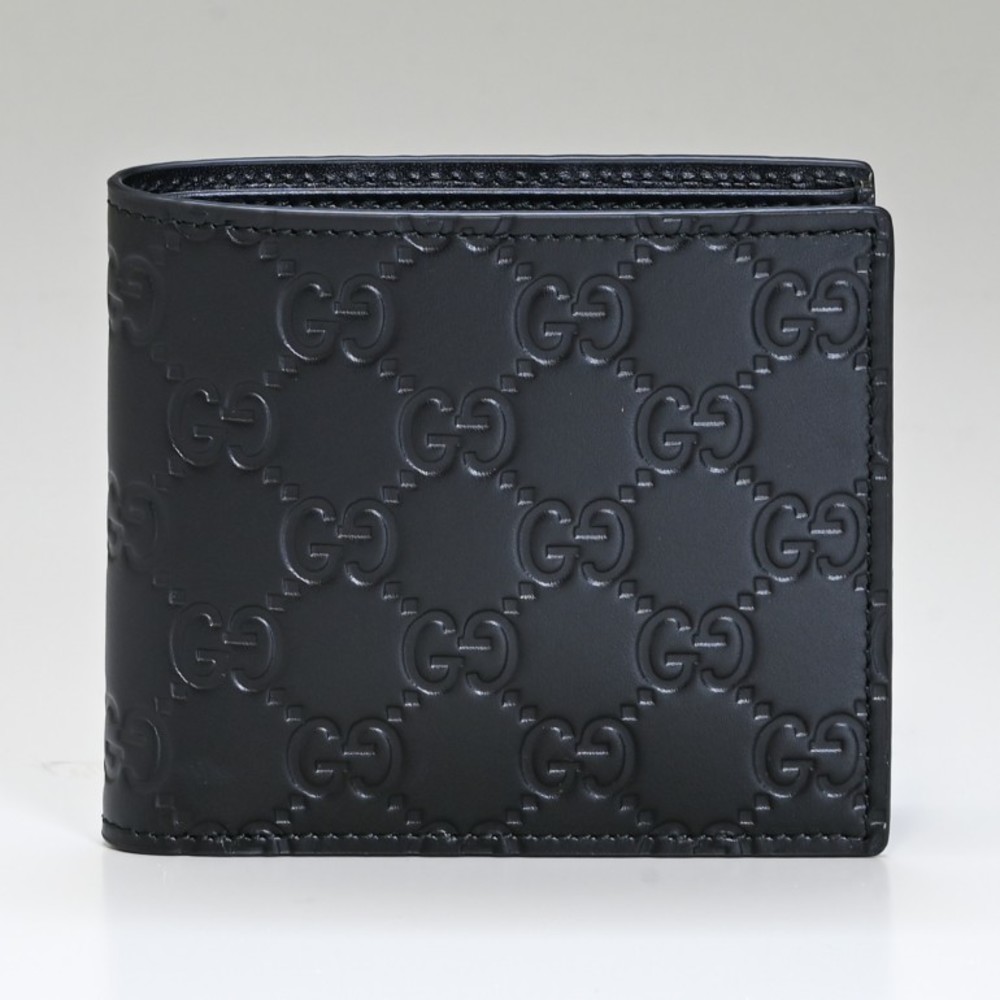 Gucci Leather Wallet Bifold Gg Avel Ssima Black